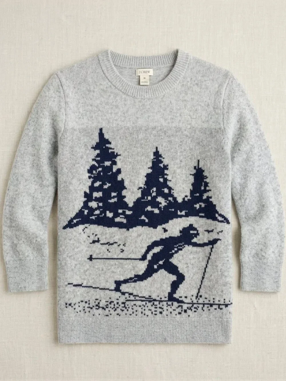 J.Crew M Gray Black 3/4 Slvs WOOL Blend Knitted Ski Print Women's Sweater